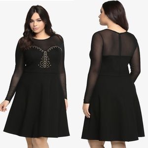 Torrid Mesh Studded Skater Dress Black Womens 3X